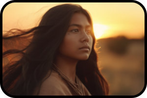 Cherokee girl in field at sunset