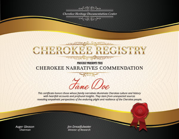 Certificate - Cherokee Narratives