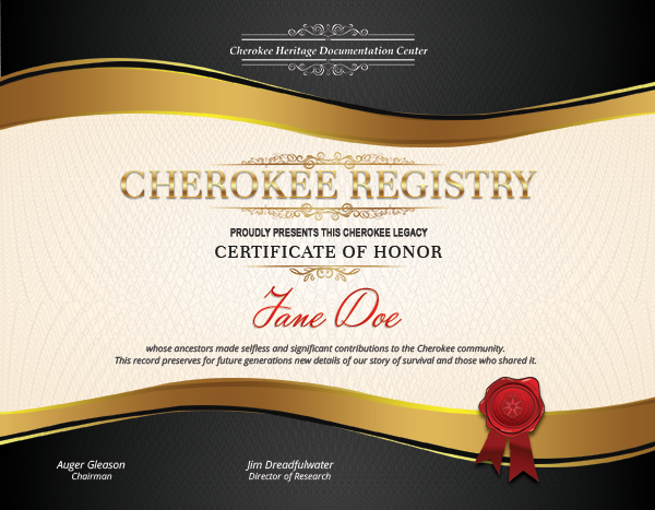 Certificate of Honor - Cherokee Legacy